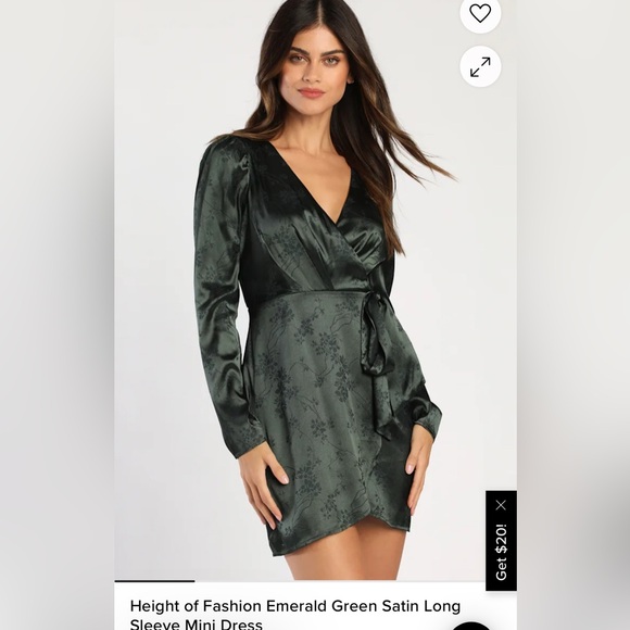 Lulu's Emerald Satin Long Sleeve Dress - Picture 1 of 7